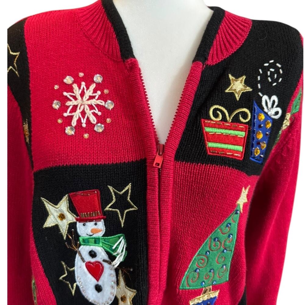 Carly St Claire VTG Christmas Embroidered Festive Sweater Zip Cardigan M - Picture 2 of 10